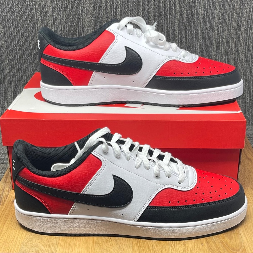 Nike Court Vision Low Sneakers Men 12 Red White Black IO9112-657 Basketball NEW